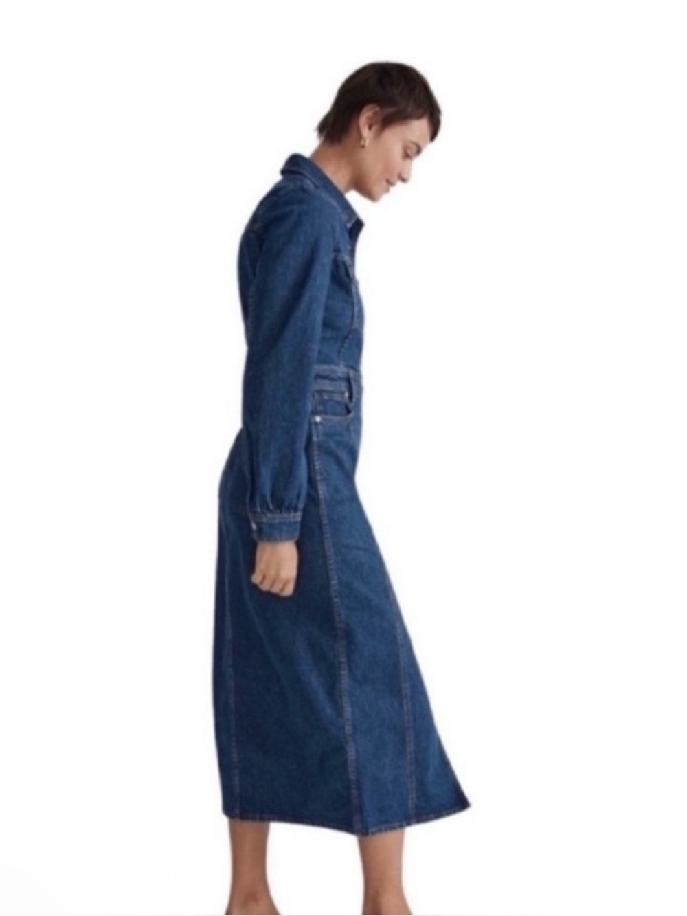 MADEWELL Midi Shirtdress in Glissan Wash, Pockets Front/Back, Size 8. - Picture 4 of 7